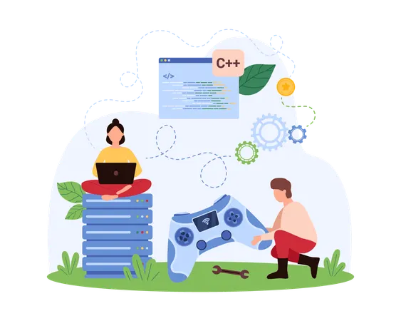 Developer working on Video game development  Illustration