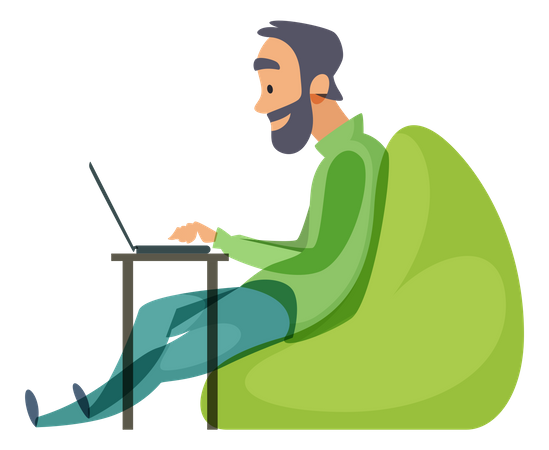 Developer working while sitting on bean bag  Illustration