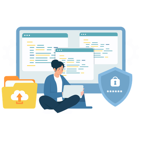 Developer working with Cybersecurity Programming  Illustration