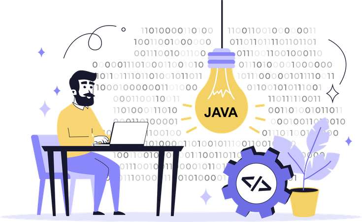 Developer working with java language  Illustration