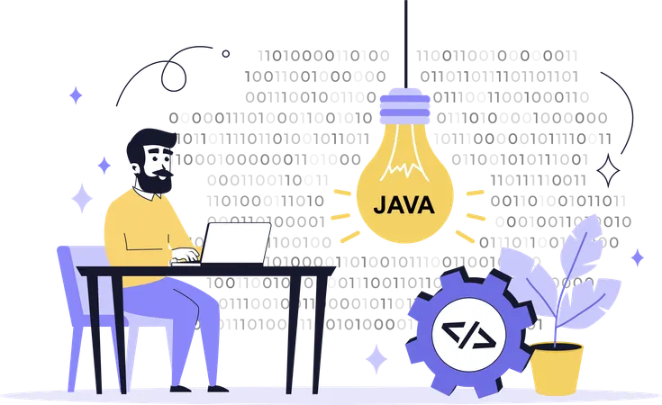 Developer working with java language  Illustration