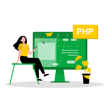 Developer working with PHP code  Illustration