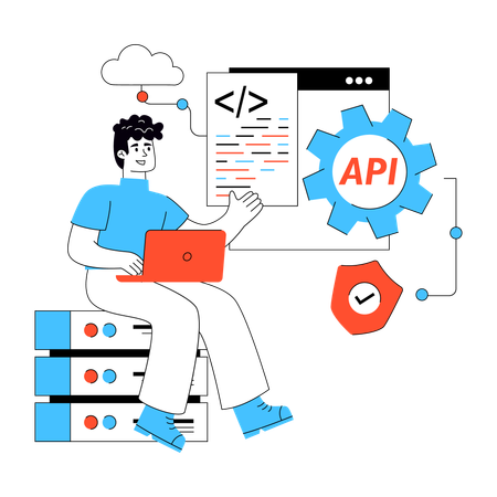 Developer works on Api application programming interface  Illustration