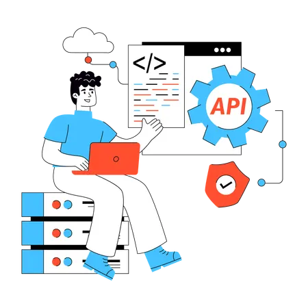 Developer works on Api application programming interface  Illustration