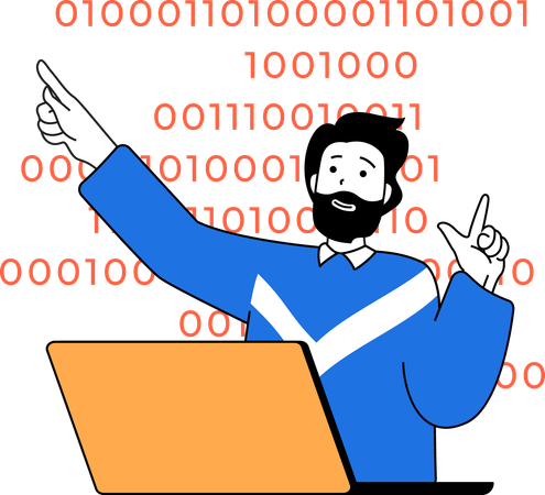 Developer works on binary data  Illustration