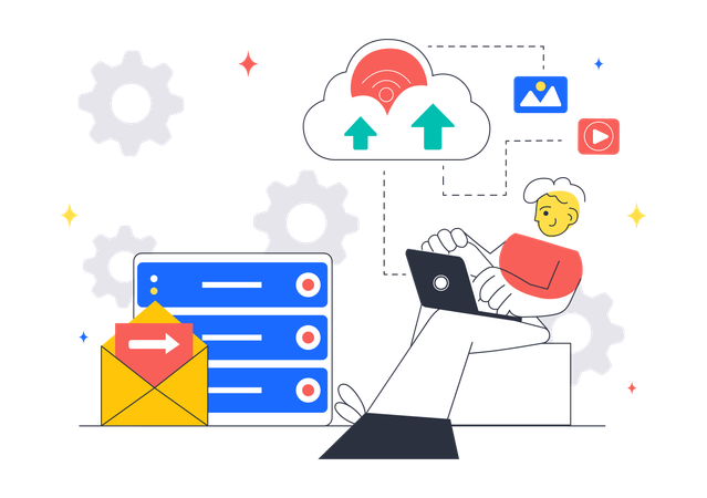Developer works on Cloud Computing  Illustration