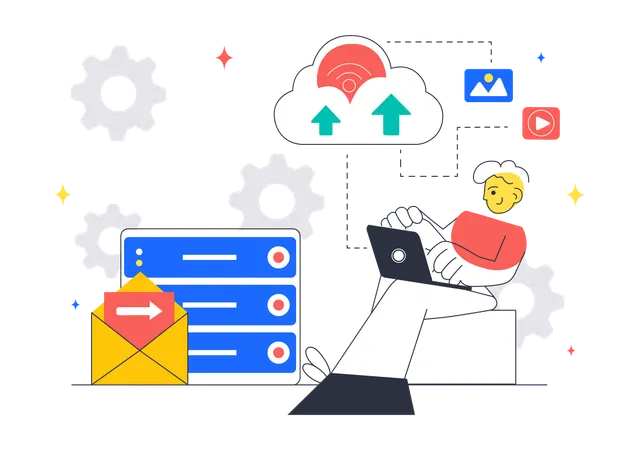 Developer works on Cloud Computing  Illustration