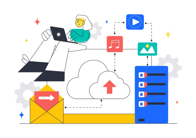 Developer works on Cloud Computing  Illustration