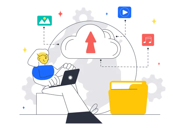 Developer works on Cloud Computing  Illustration