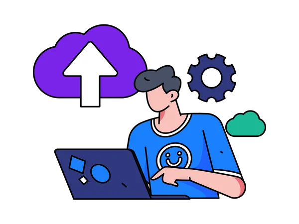 Developer works on cloud services  Illustration