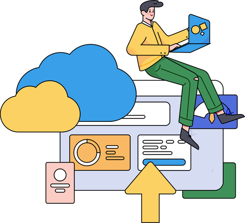 Developer works on cloud services  Illustration