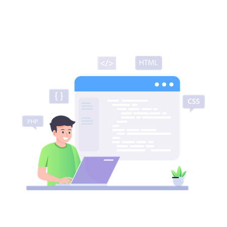 Developer Works On Coding  Illustration