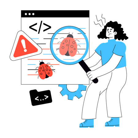 Developer works on Debugging process  Illustration
