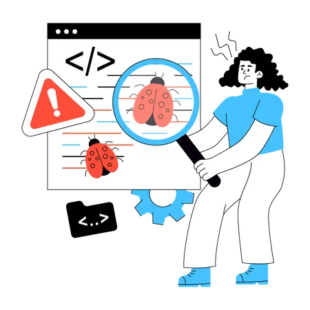 Developer works on Debugging process  Illustration