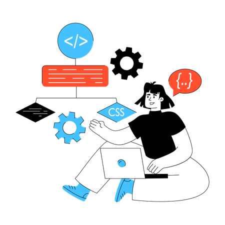 Developer works on Development Algorithm  Illustration
