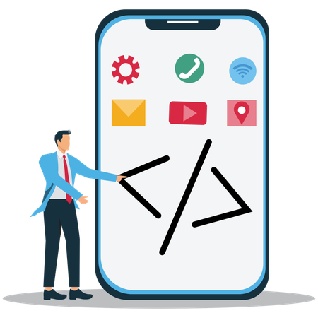 Developer works on Mobile App Development  Illustration