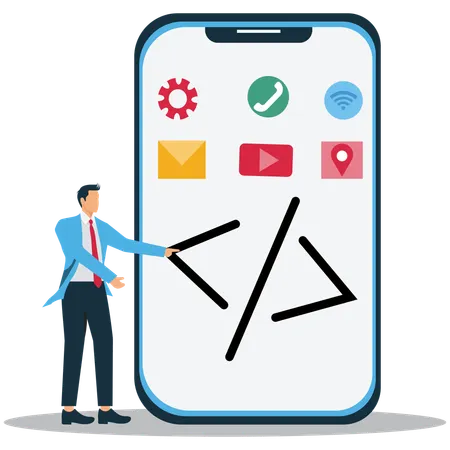 Developer works on Mobile App Development  Illustration