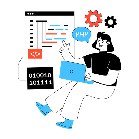 Developer works on Php Development  Illustration