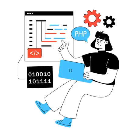 Developer works on Php Development  Illustration