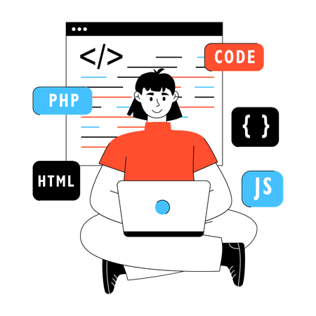 開発者はプログラミング言語に取り組んでいます  イラスト