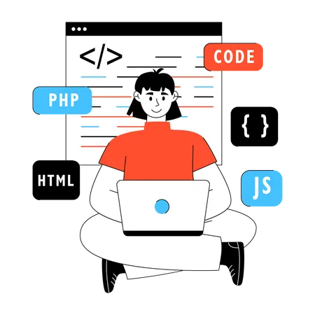 開発者はプログラミング言語に取り組んでいます  イラスト