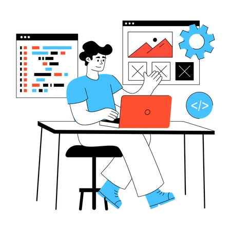Developer works on Web Development  Illustration