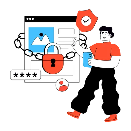 Developer works on Web Security measures  Illustration