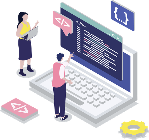新しいプログラムを開発する開発者  イラスト