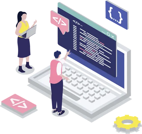 新しいプログラムを開発する開発者  イラスト