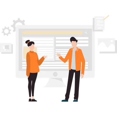 A Boy Or A Girl Discuss About Web Development And Management Illustration