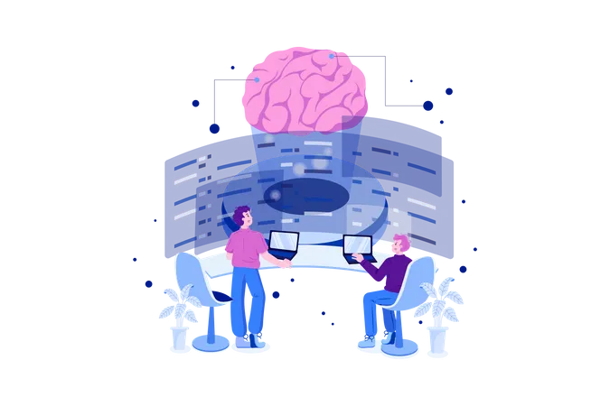 Developers programming artificial intelligent brain  Illustration