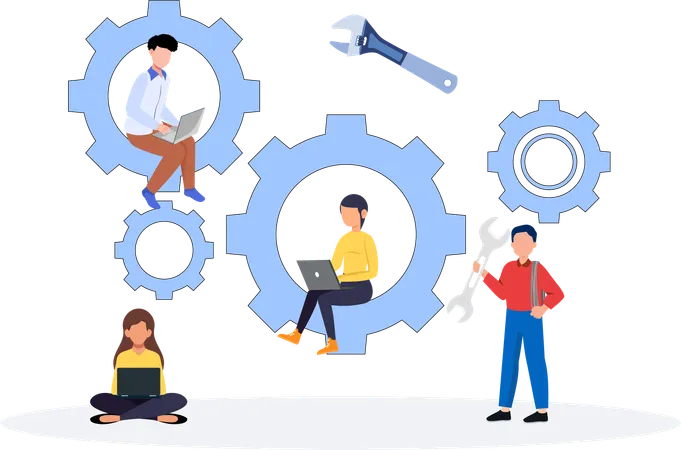 Maintenance Flat Illustration In This Design You Can See How Technology Connect To Each Other Each File Comes With A Project In Which You Can Easily Change Colors And More Illustration