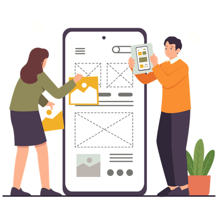 Developers working on Mobile Interface Prototyping  Illustration