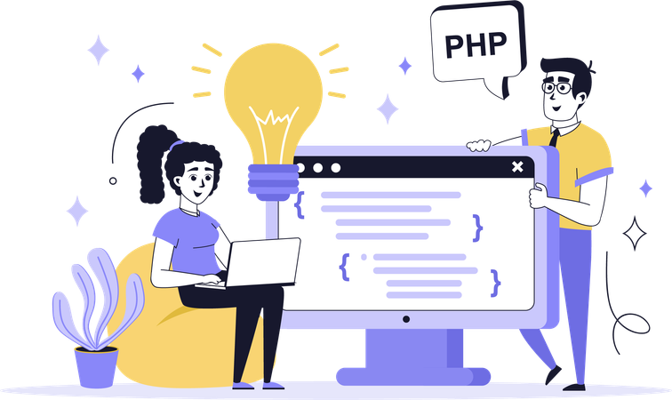 Developers working on software development ideas  Illustration