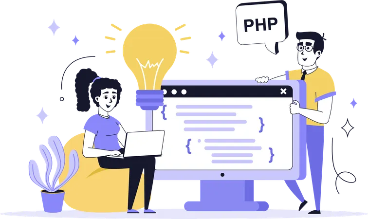 Developers working on software development ideas  Illustration