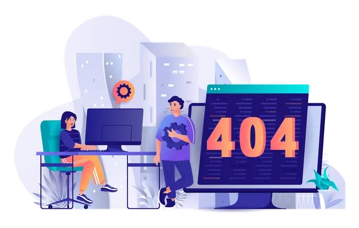 Development team solving 404 error Illustration
