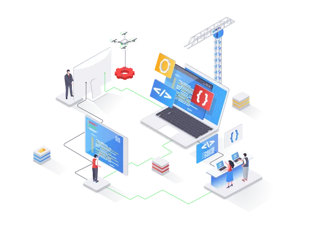 Développement de logiciels full stack, ingénierie, programmation  Illustration