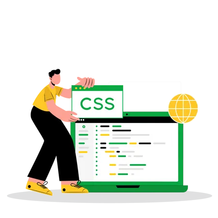 Développeur CSS masculin travaillant sur le code  Illustration