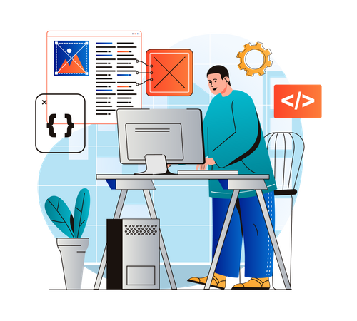 Développeur d'applications faisant de la programmation  Illustration