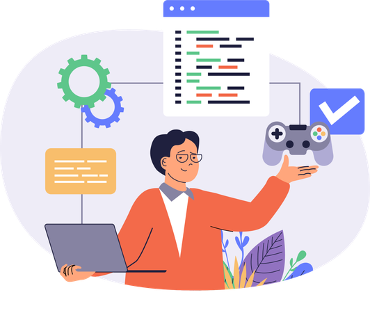 Développeur de jeux travaillant sur le développement de logiciels  Illustration