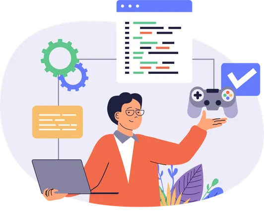 Développeur de jeux travaillant sur le développement de logiciels  Illustration