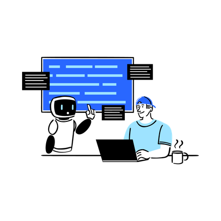 Développeur de logiciels collaborant avec l'IA  Illustration