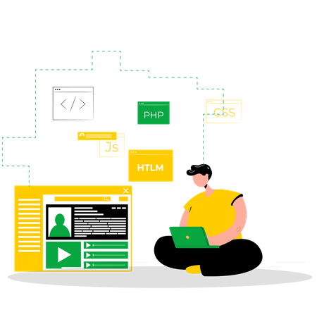 Développeur HTML masculin travaillant sur le site Web PHP  Illustration