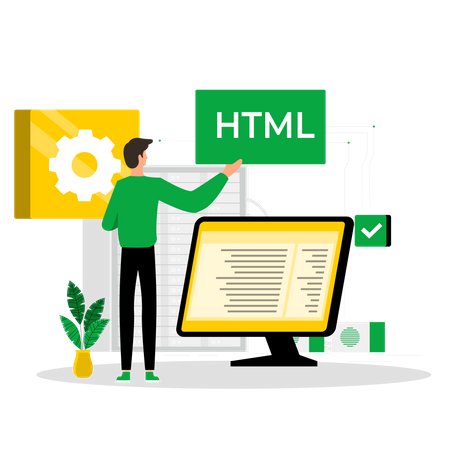 Développeur HTML masculin vérifiant le code  Illustration
