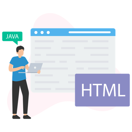 Développeur HTML travaillant sur une page Web  Illustration