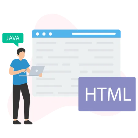 Développeur HTML travaillant sur une page Web  Illustration