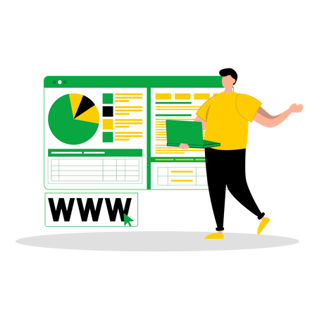 Développeur masculin travaillant sur l'analyse Web  Illustration