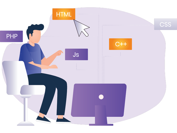 Développeur masculin travaillant sur le code  Illustration