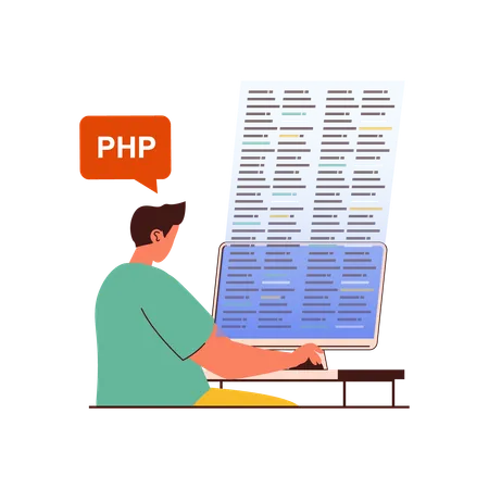 Développeur PHP travaillant sur un site Web  Illustration