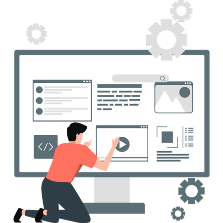 Un développeur teste la facilité d'utilisation de son ordinateur  Illustration